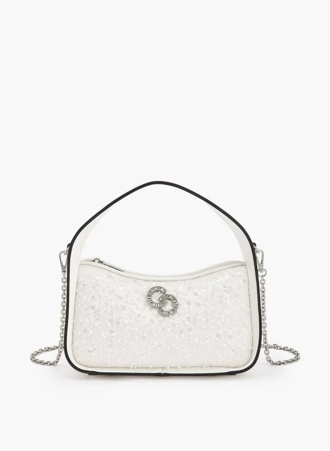 Celeste Sequin Embellished Shoulder Bag With Zip Closure Ramadan Collections